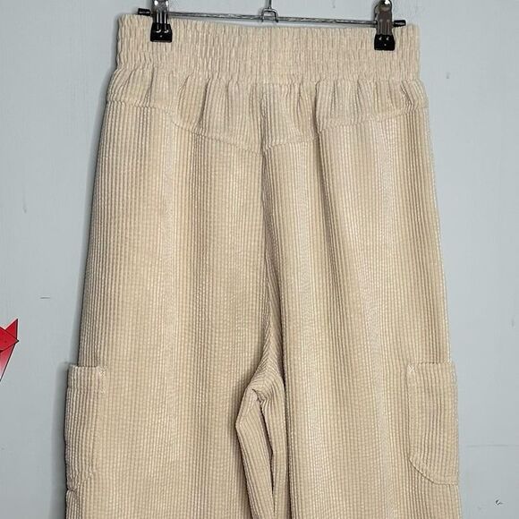 Urban Outfitters UO Ivory Wide Wale Corduroy Cropped Wide Leg Pull On Pants Sm - Picture 3 of 8